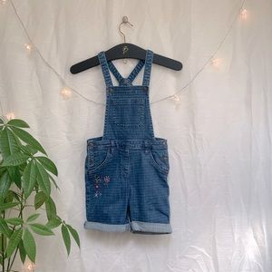Embroidered Short Denim Overalls